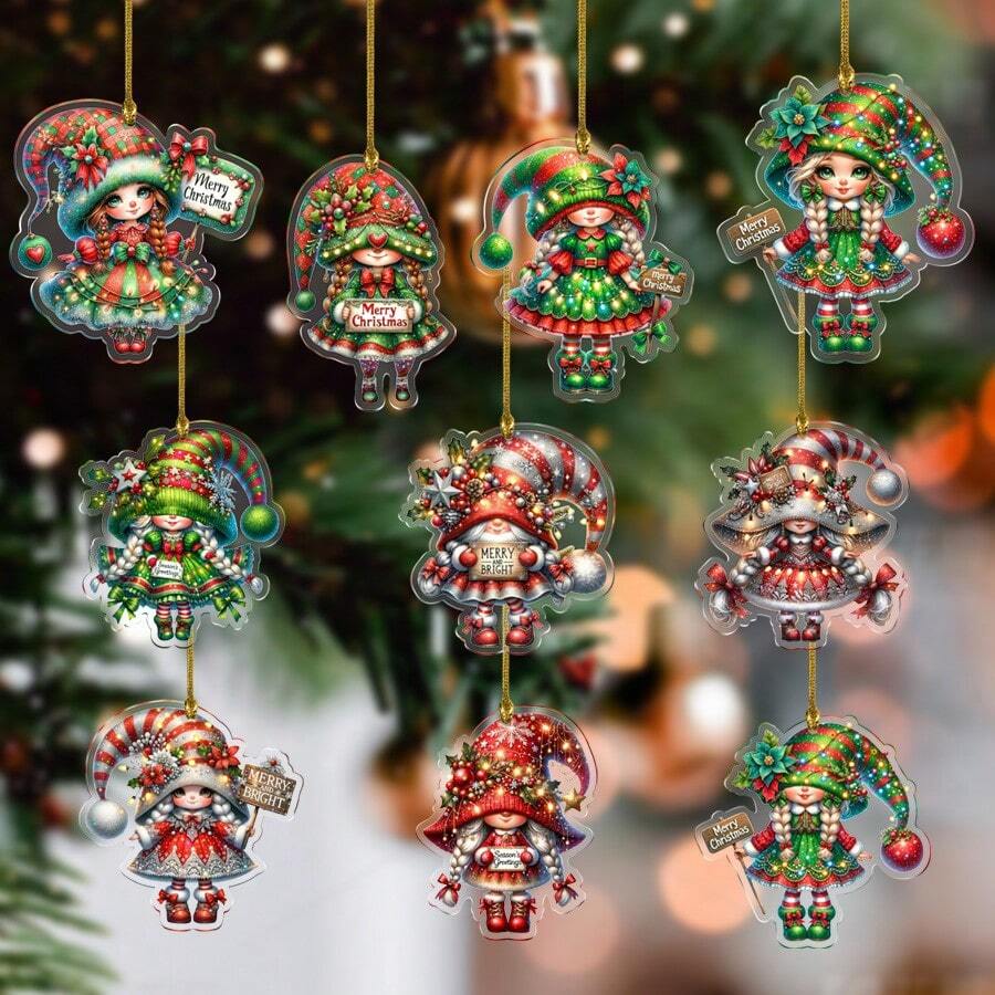 10 Mặt dây chuyền tiệc Giáng sinh vui vẻ cho bé gái, Móc chìa khóa Acrylic phẳng 2D, Phụ kiện xe hơi vui nhộn và ý tưởng quà tặng, Biển hiệu cây cảnh trong nhà, Mặt dây chuyền móc chìa khóa ba lô, Gương xe hơi, Móc chìa khóa, Quà tặng tiệc ngày lễ - Nhiều màu - Xem 1