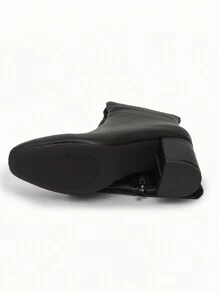 2025 秋冬女士优雅正式直筒拉链侧边粗跟及膝靴 - 黑色 - 查看 6