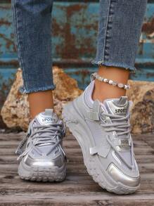 Poo Feeling Chunky Sneakers Women's Autumn Sports Shoes, Platform Sports Shoes, Breathable Platform Sneakers Mesh Platform Shoes Women's Sports Shoes Solid Color Casual Shoes Women's Platform Sports Shoes - Grey - View 3