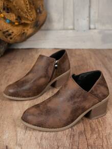 Assortiment de robes pour femmes, bottes de cheville décontractées à talon épais et fermeture éclair latérale pour femmes, bottes Chelsea à talon épais, bottes de moto, bottes d'équitation, bottes d'hiver, talons hauts noirs, bottes pour femmes - Tabac - Voir 5