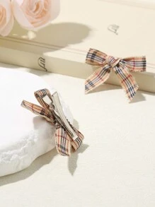 12pcs Solid Color & Plaid Mini Bow Hairclips,Y2K Style Side Clips Suited For Short Bangs & Braids, Women Claw Clips Hair Claws Hair Barrettes, School Stuff, Elegant, College, Winter Outfit For Women, Bows, Cute, Hair Accessories - Multicolor - View 4