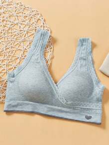 1 pièce Soutien-gorge d'allaitement sans couture avec bordure en dentelle et croisé, vert