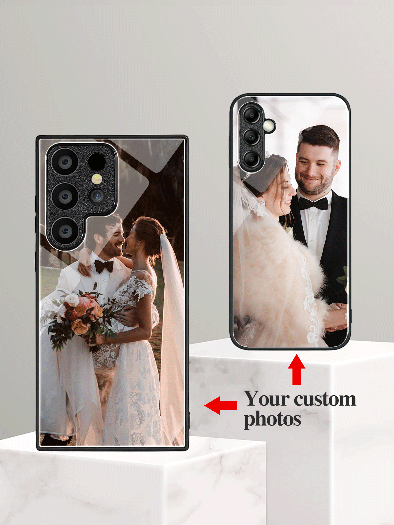 1pc Customized Anti-Slip Anti-Shock Full Coverage Tempered Glass Phone Case With Wedding, Couple, Family Photos, Suitable For A15/A14/A13 S23 22 Ultra/11 XR 12 13 14 15 16Pro Max, Gifts For Wife And Husband