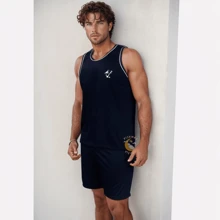 Men's Pajamas Summer Tank Top Comfortable Sleep Shorts With Shorts Men's Set Men's Shirt Summer Set Nightwear - Màu xanh lam - Xem 5