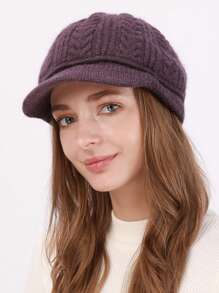 1pc Thickened Knitted Cable Pattern Beret Hat, Warm Winter Cap - Multicolor - View 19