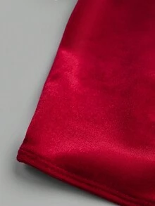 2pcs/Set Women's Christmas Outfit Fluffy Bow Decor Cropped Top And Mini Skirt Suit For Fashion - Red - View 6