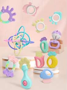 16pcs/Set Baby Rattle Toys Set, Teething Manhattan Ball, Chewable, Washable, Teething Rings, Newborn Birthday Gift For Boys And Girls (Packaging Box, Pattern, Accessories And Color Will Be Random)