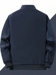 男士加大码长袖保暖加厚冬装外套，休闲商务立领外套，秋冬款 - 藏蓝色 - 查看 2