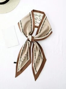 1件 14*145 女士马车印花时尚丝巾头巾，发带，头饰，是装扮您的理想之选。复古精致丝巾，法式优雅浅蓝粉色丝巾，女士装饰围巾，优雅时尚的颈部装饰。