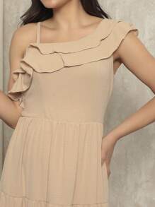 Women's Long Dress In Dune Fabric With Strap Lining, Evangelical Fashion, Christmas Party, New Year 161 - Màu be - Xem 3