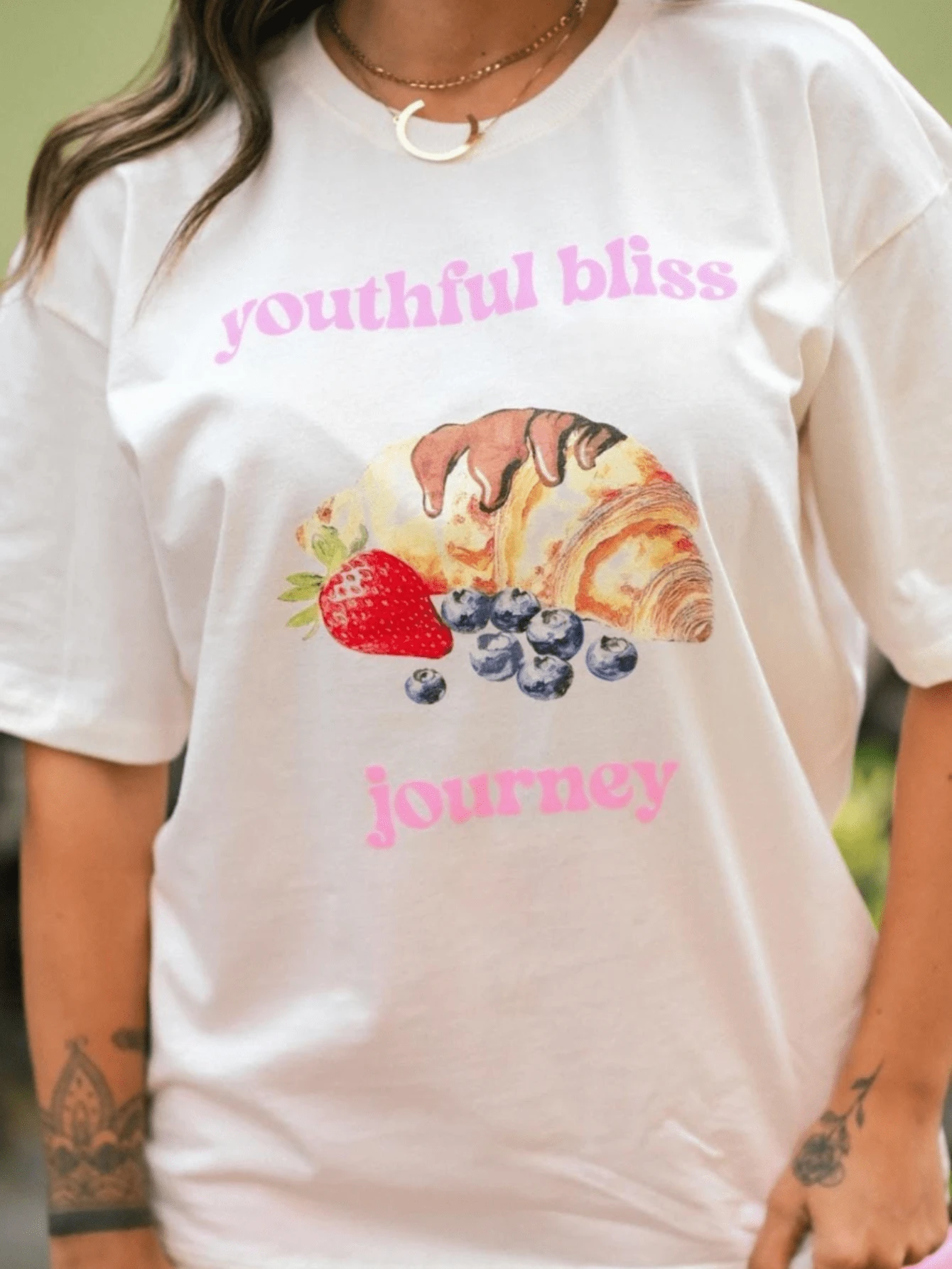 Women's Blouse CROINSSANT Print Cotton T-Shirt Tee Boy - 奶油色 - 查看 1