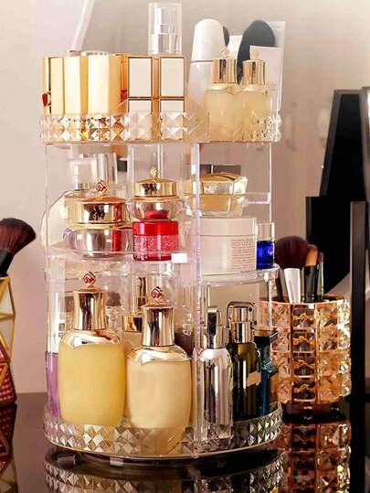 Organizador 360 de maquillaje giratorio, Soporte ajustable para almacenamiento de maquillaje,Transparente