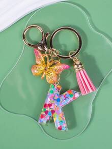 1 móc chìa khóa hình bướm bằng nhựa sequin dễ thương, trang trí chìa khóa xe hơi/túi xách - móc khóa chữ cái - Xem 8