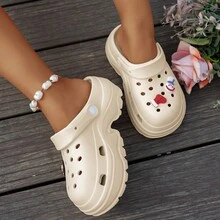 Dép bít mũi làm vườn quà Giáng sinh, dép bít mũi đế dày mùa hè mới, dép xăng đan đế cao thời trang ngoài trời dành cho nữ sinh, quà tặng Halloween, Giáng sinh, khuyến mãi ngày lễ - Màu be - Xem 6