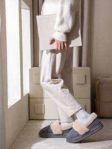 Women's Thermal Slippers With Heel Covered, Warm Plush For Indoor Home Use, Suitable For Autumn/Winter - Dark Grey - View 4