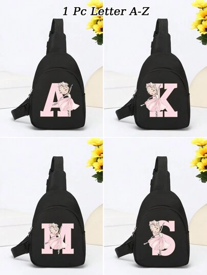 1 件儿童纯色胸包休闲腰包糖果收纳包运动包钱包单肩包斜挎包简约轻便便携带拉链可调节肩带适合日常钱包适合旅行度假户外购物运动派对超市礼物适合儿子和女儿生日礼物尼龙可爱字母芭蕾舞女演员女孩图案时尚休闲包适合学生适合男孩女孩闺蜜旅行配件