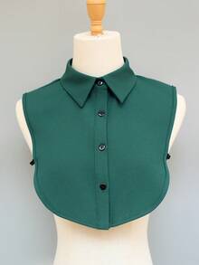 1 件女士尖领雪纺仿衬衫裙，时尚日常穿着 - 綠色 - 查看 2