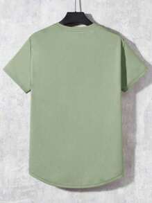 Men's T-Shirt With Printed Slogan Short Sleeve 100% Cotton - 軍綠色 - 查看 2