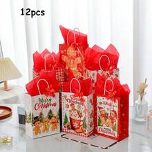 6/12 件红色圣诞礼品袋套装（含衬纸），可爱泰迪熊牛皮纸袋，适用于派对糖果、饼干、甜点、烘焙、咖啡、奶茶、外卖包装 - 紅色 - 查看 8