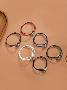 6pcs/Set Colorful Cord & Copper Ring Decor Bracelet, Cute Linked Rings, Casual Style For Women - Multicolor - View 8