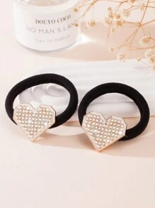 2 dây buộc tóc hình trái tim và hình bướm trang trí đá Rhinestone nhỏ và thanh lịch - Vàng - Xem 8