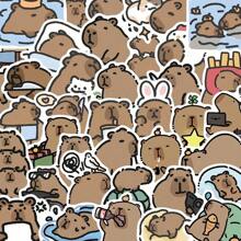 Set de 62 pegatinas de dibujos animados de Capibara aptas para botellas de agua, bolsas de regalo, cuadernos, tabletas, decoración de autos, decoración DIY de teléfonos, decoración de muebles, Navidad, Halloween, decoración de fiestas, regalos de vacaciones (color y patrón aleatorios)