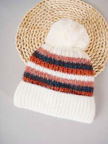 1 chiếc mũ trượt tuyết dệt kim phong cách Y2K Unisex có tua rua, nhiều kiểu mũ len ấm áp cho mùa đông ngoài trời thường ngày, thích hợp để đi làm hàng ngày - Màu be - Xem 9