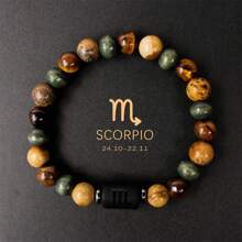 1 pièce Bracelet pour homme, perles en pierre d'œil de tigre, bangle, idées de cadeaux pour la sœur, cadeaux pour le frère, signes du zodiaque : Bélier Taureau Gémeaux Cancer Lion Vierge Balance Scorpion Sagittaire Capricorne Verseau Poissons