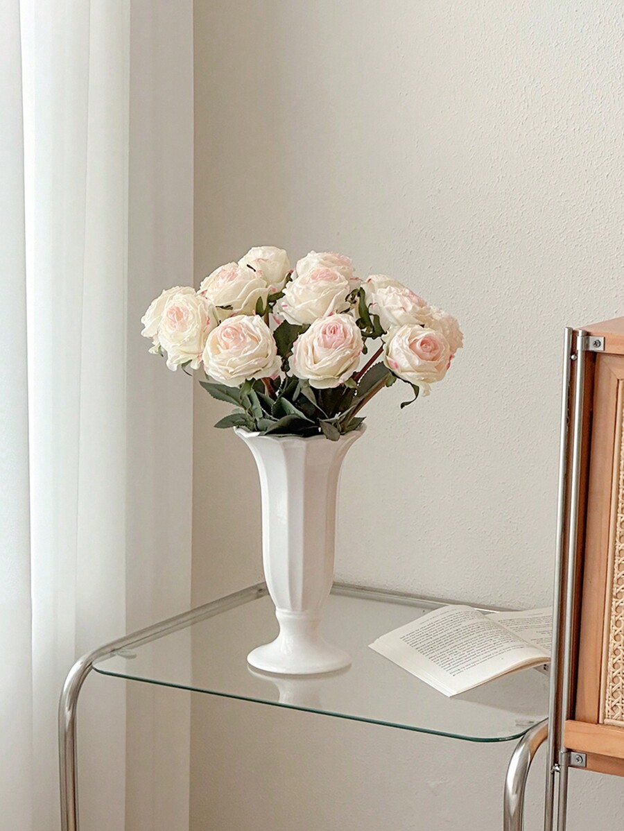 1 Bundle 7 Pcs Artificial Rose Flowers, Fake Floral Bouquet For Wedding