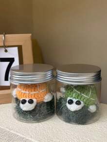 可爱又有创意的手工钩针编织，乌龟形毛绒玩具，罐装包装适合作为礼物送给朋友、家人、同事 - 彩色 - 查看 1
