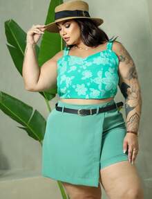 Short Saia Cibely Plus Size - Verde Menta - Visão 5
