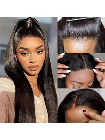 36 英寸折扣 13x4 蕾丝前发人发透明蕾丝 180% 密度直发 13x4 蕾丝前发蕾丝人发假发带婴儿头发自然黑色女士人发假发无胶人发鲍勃假发 8-16 英寸