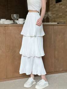 Solid Layer Ruffle Skirt - White - View 2