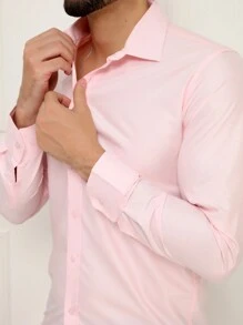 Microlight Long Sleeve Slim Fit Dress Shirt, Wrinkle Free, Ironed, Factory Ironed - 淺粉色 - 查看 3