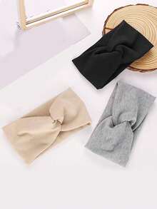 1 Băng đô in sọc thắt nút nhiều màu cho nữ, màu trơn tối giản, co giãn để tạo kiểu tóc, thích hợp để đeo hàng ngày - Nhiều màu - Xem 6