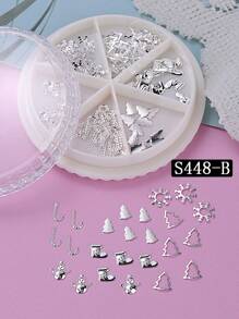 6Grids 合金圣诞切片指甲饰品，Y2K 美甲装饰配合金钢珠，金属圣诞树雪花雪人袜子拐杖糖指甲配件沙龙工具，可用于 DIY 手工装饰，送给女孩的精美礼物 - 銀色 - 查看 8