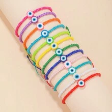 Bộ 12 chiếc/Bộ vòng tay trang trí mắt quỷ bằng đất sét và hạt cườm nhiều màu, thích hợp để đeo hàng ngày - Nhiều màu - Xem 8