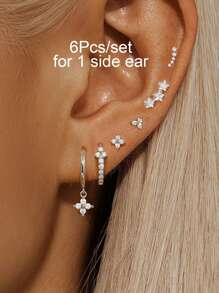 Set de 6 piezas (para 1 oreja) Juego de aretes para mujeres con circonita chapada en oro, accesorios de joyería para vacaciones y fiestas