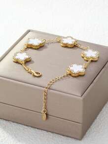 1 件迷人锌合金水钻细节花朵装饰手链女士日常装饰情人节 - 黑色 - 查看 3