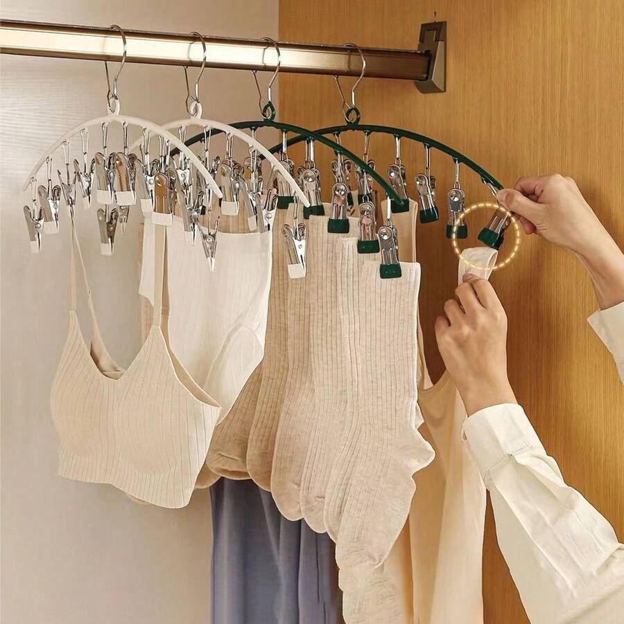 1/3 件 10 夹多功能浸涂层防滑衣夹、洗衣夹、无缝塑料袜子晾衣架、带多个夹子的衣架 - 彩色 - 查看 1