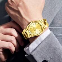 时尚休闲手链表金色男士石英不锈钢手表 - 銀色 - 查看 2