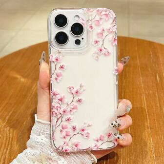 Shockproof, Anti-Fall Protection Liquid Silicone Mobile Phone Case - Perfect Compatible With Apple 14/13/12/11/XS/XR/X/7/8/6s Mini Plus Pro Max SE - Transparent White & Black Flowers Pattern/IPhone17Promax