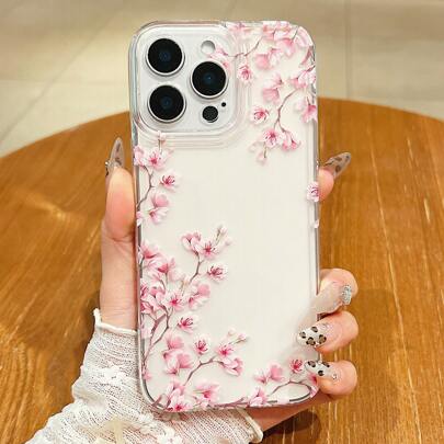 Shockproof, Anti-Fall Protection Liquid Silicone Mobile Phone Case - Perfect Compatible With Apple 14/13/12/11/XS/XR/X/7/8/6s Mini Plus Pro Max SE - Transparent White & Black Flowers Pattern/IPhone17Promax