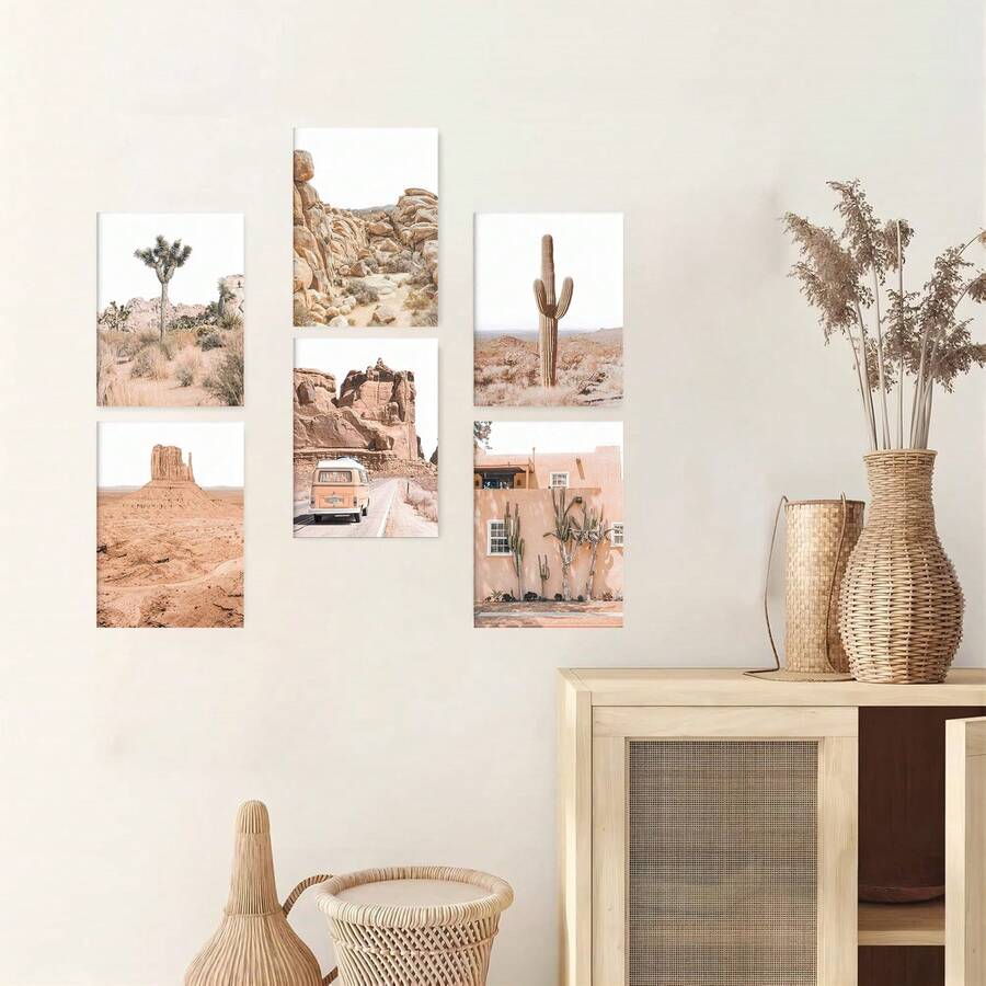 沙漠多肉植物墙艺术和植物印刷品套装 1/3/6 件西南墙面装饰、仙人掌艺术印刷品、约书亚树墙艺术、沙漠艺术仙人掌墙面装饰海报自然无框风格 - 彩色 - 查看 1