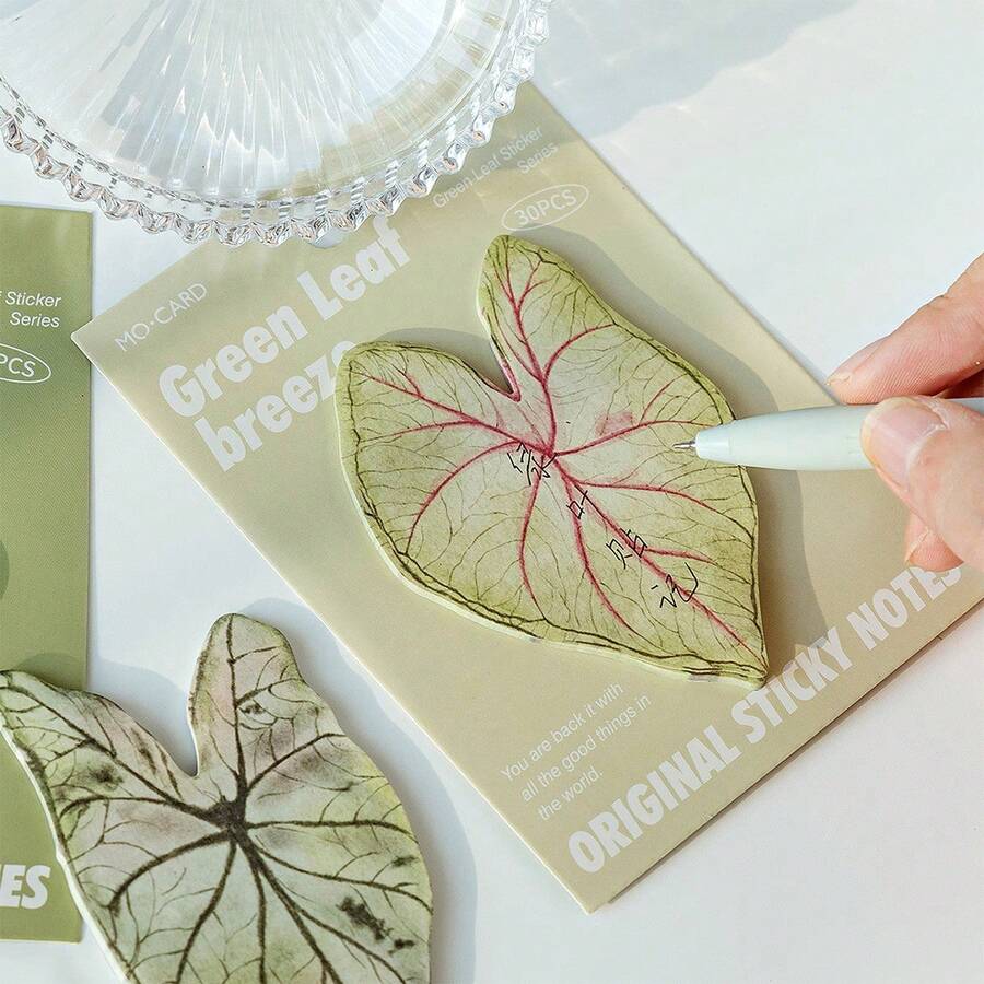 White Kraft Paper Sticky Notes, Green Leaf Sticky Notes, Message Notes
