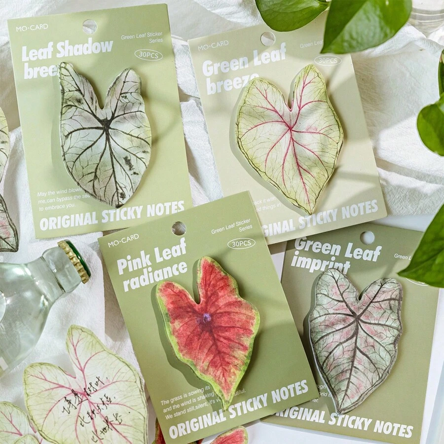 White Kraft Paper Sticky Notes, Green Leaf Sticky Notes, Message Notes