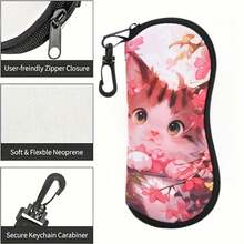 1 件可爱猫咪印花图案超轻便携氯丁橡胶眼镜袋柔软防护多功能设计眼镜袋适合学生办公和旅行 - 彩色 - 查看 7