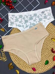 Kit Of 2 Assorted Women's Cotton Panties With Wide Waistband - 米色 - 查看 4