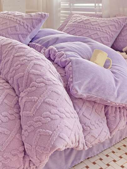 3 Stücke Lila Samt Kristall Samt Weich & Gemütlich Bettbezug Set (1*Bettbezug + 2*Kissenbezüge), geeignet für Schlafzimmer, Gästezimmer