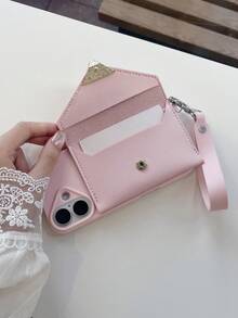 Ốp lưng điện thoại đeo chéo Charm Bandolier 1 chiếc cho nữ Ốp lưng điện thoại viền TPU mềm có tay cầm, biểu tượng trái tim, không gian đựng tiền xu và thẻ, bao da bảo vệ túi điện thoại doanh nhân, tương thích với iPhone 16/15/14/13, S24/A16/A06/S23 - Hồng - Xem 2